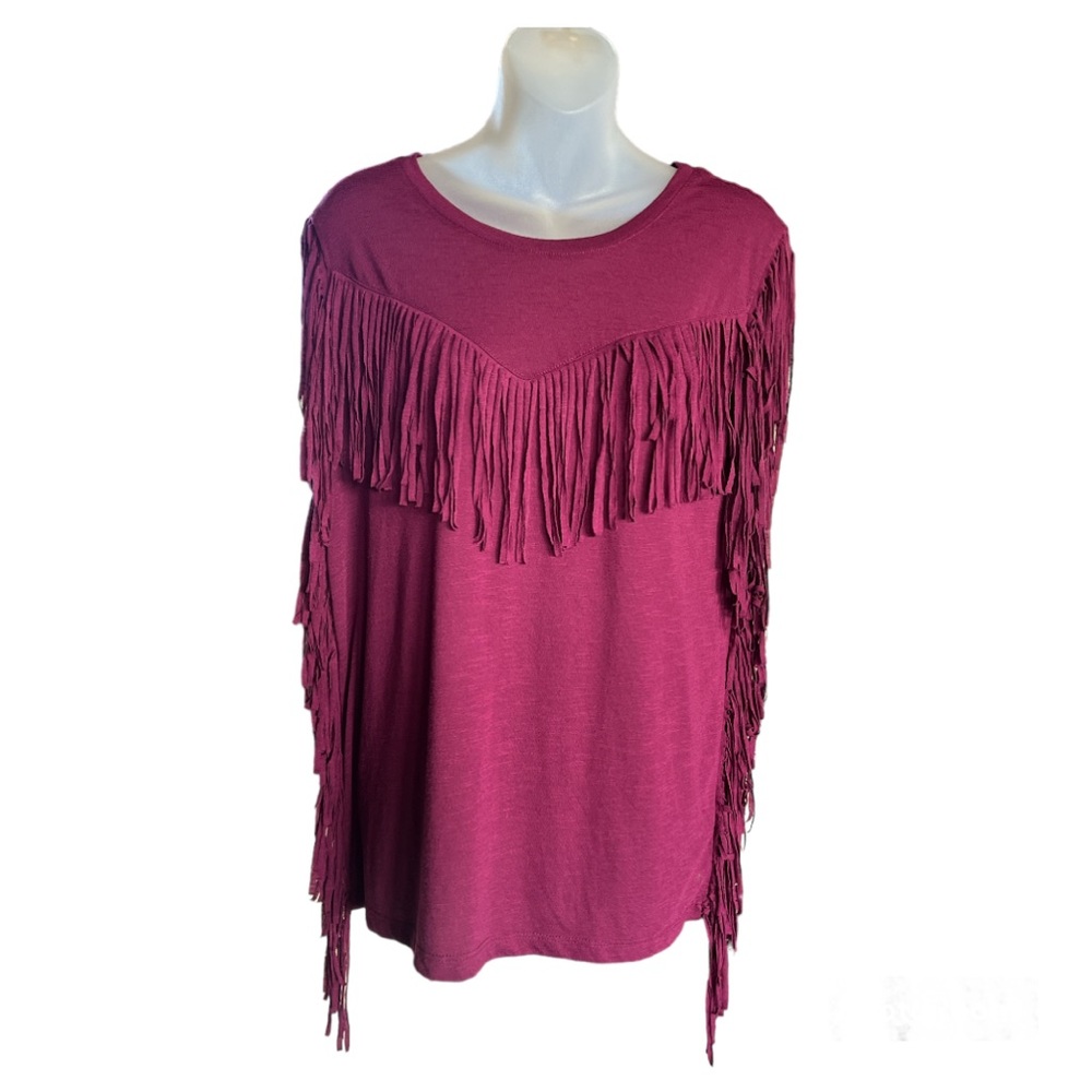 Xhilaration Fringe Sleeveless Jersey Knit Magenta Top Size Large